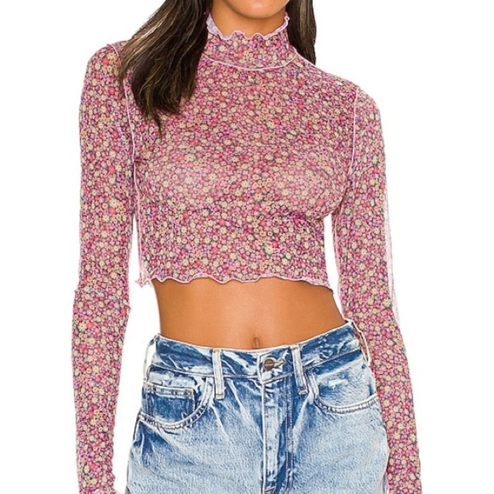 For Love And Lemons Sheet Floral Turtleneck
